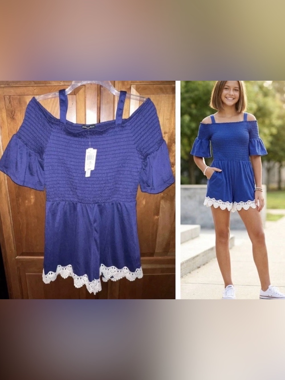 My Michelle Royal Blue Off-Shoulder Crochet Hem Dress